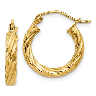 14K Yellow Gold 10mm Twisted Hoop Earrings