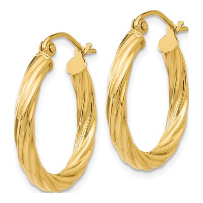 14K Yellow Gold 15mm Twisted Hoop Earrings – view 3