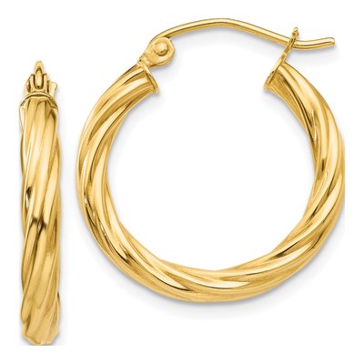 14K Yellow Gold 15mm Twisted Hoop Earrings