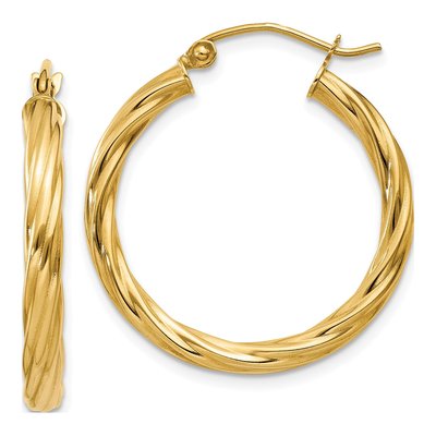 14K Yellow Gold 20mm Twisted Hoop Earrings