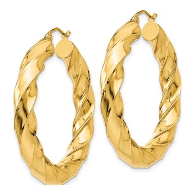 14K Yellow Gold 39mm Twisted Hoop Earrings – view 3