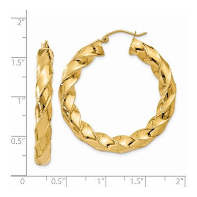 14K Yellow Gold 39mm Twisted Hoop Earrings – view 5