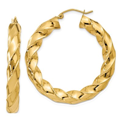 14K Yellow Gold 39mm Twisted Hoop Earrings