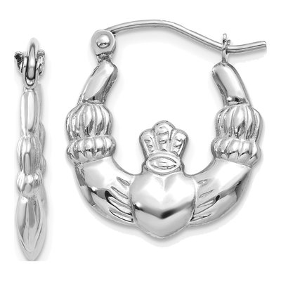 14K White Gold Claddagh Hoop Earrings