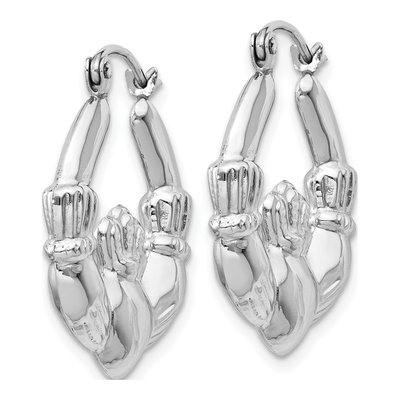 14K White Gold Claddagh Hoop Earrings – view 3