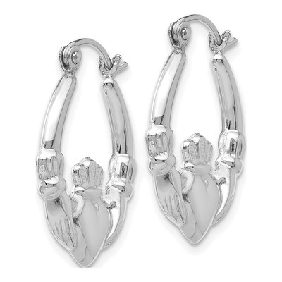 14K White Gold Claddagh Hoop Earrings – view 3