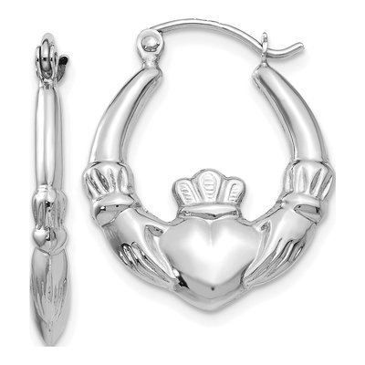14K White Gold Claddagh Hoop Earrings
