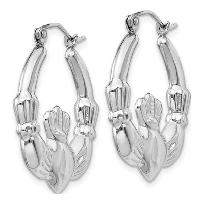 14K White Gold Claddagh Hoop Earrings – view 3