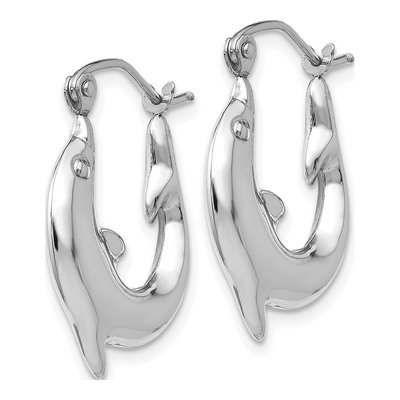 14K White Gold Dolphin Hoop Earrings – view 2