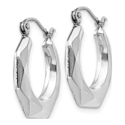 14K White Gold 11mm Faceted Hoop Earrings – view 3