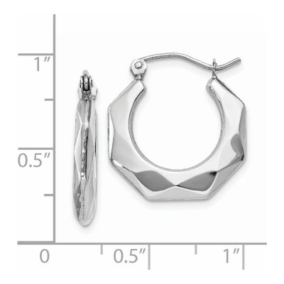 14K White Gold 11mm Faceted Hoop Earrings – view 5