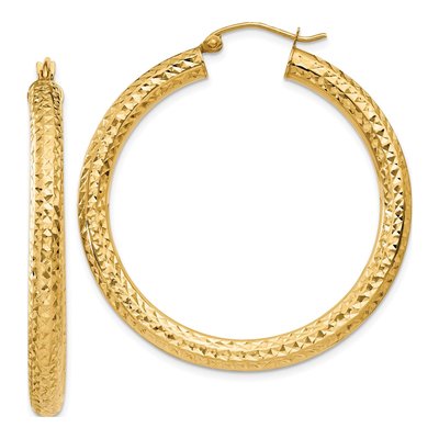 14K Yellow Gold 40mm Diamond-Cut Tube Hoop Earrings