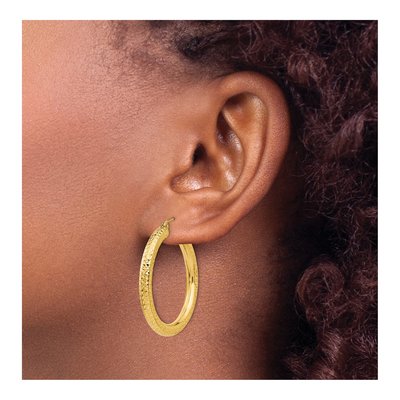 14K Yellow Gold 35mm Diamond-Cut Round Tube Hoop Earrings – view 4