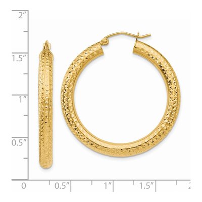 14K Yellow Gold 35mm Diamond-Cut Round Tube Hoop Earrings – view 5