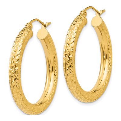 14K Yellow Gold 30mm Diamond-Cut Hoop Earrings – view 3
