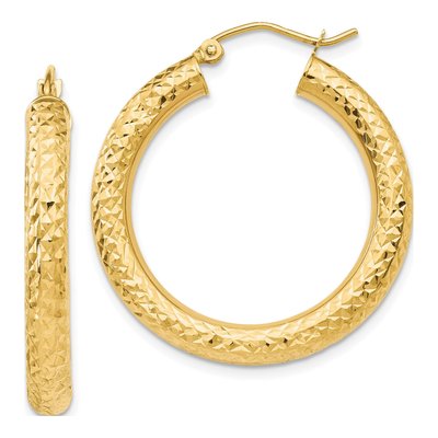 14K Yellow Gold 30mm Diamond-Cut Hoop Earrings