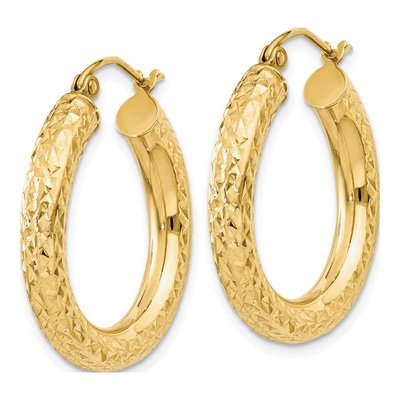 14K Yellow Gold 25mm Diamond-Cut Round Tube Hoop Earrings – view 3