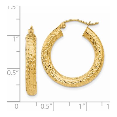 14K Yellow Gold 25mm Diamond-Cut Round Tube Hoop Earrings – view 5