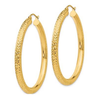 14K Yellow Gold 45mm Diamond-Cut Hoop Earrings – view 3