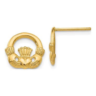 14K Yellow Gold Claddagh Stud Earrings