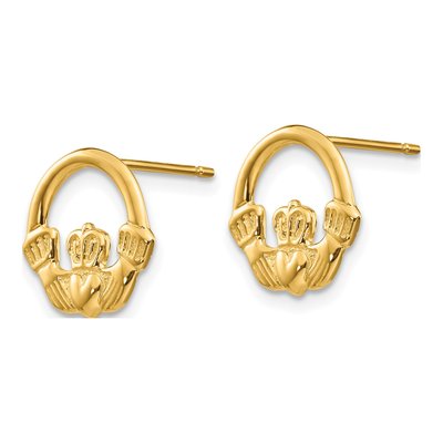 14K Yellow Gold Claddagh Stud Earrings – view 3