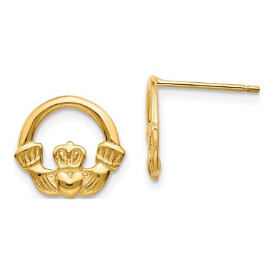 14K Yellow Gold Claddagh Stud Earrings