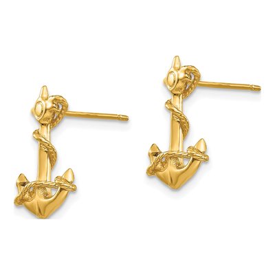14K Yellow Gold 3-D Anchor Stud Earrings – view 3