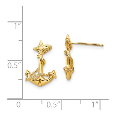 14K Yellow Gold 3-D Anchor Stud Earrings – view 5