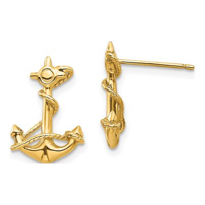 14K Yellow Gold 3-D Anchor Stud Earrings