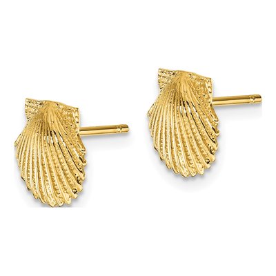 14K Yellow Gold Scallop Shell Stud Earrings – view 3