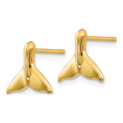 14K Yellow Gold Whale Tail Stud Earrings – view 3