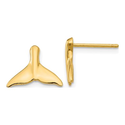 14K Yellow Gold Whale Tail Stud Earrings