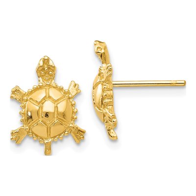 14K Yellow Gold Turtle Stud Earrings