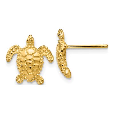 14K Yellow Gold Sea Turtle Stud Earrings