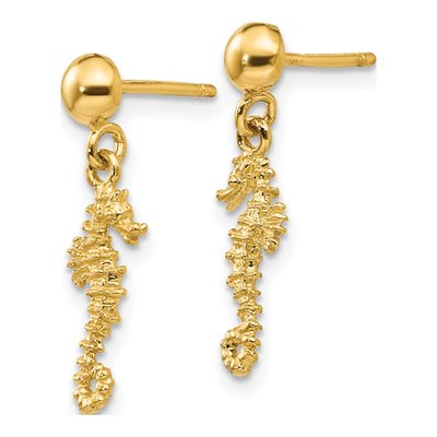 14K Yellow Gold Mini Seahorse Dangle Earrings – view 3