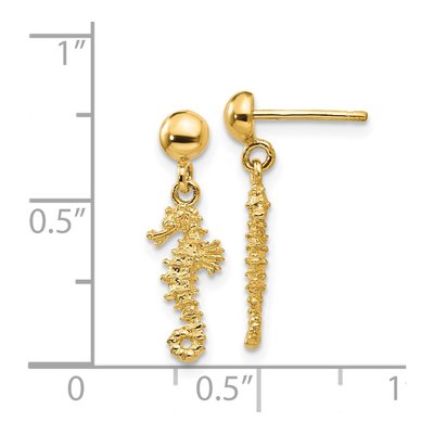 14K Yellow Gold Mini Seahorse Dangle Earrings – view 5
