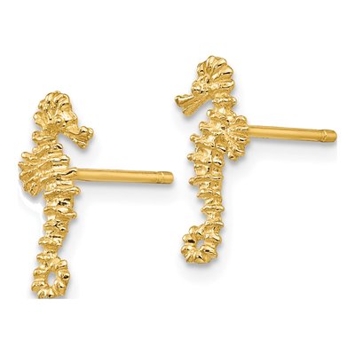 14K Yellow Gold Mini Seahorse Stud Earrings – view 3