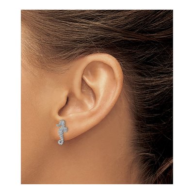 14K White Gold Mini Seahorse Stud Earrings – view 3