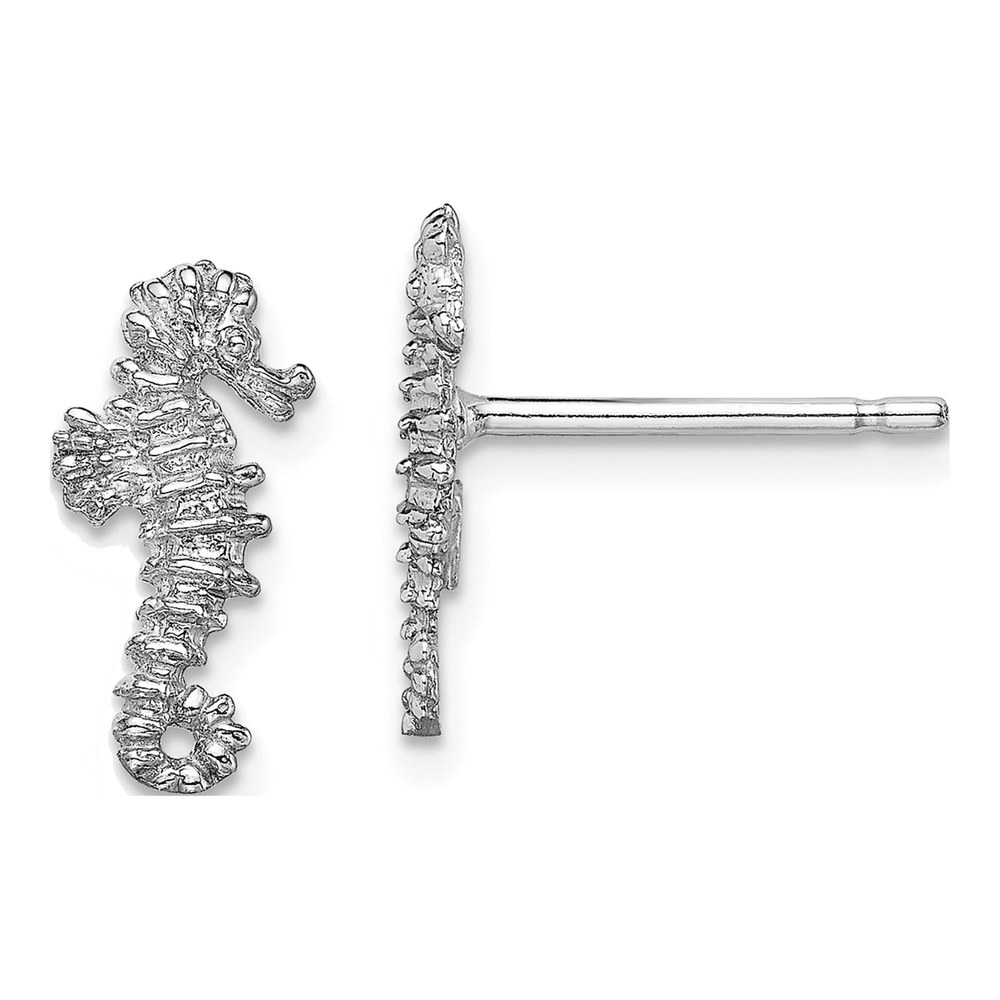 14K White Gold Mini Seahorse Stud Earrings