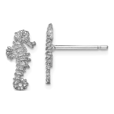 14K White Gold Mini Seahorse Stud Earrings