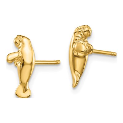 14K Yellow Gold Mini Manatee Stud Earrings – view 3