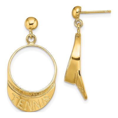14K Yellow Gold 3-D Tennis Visor Dangle Earrings