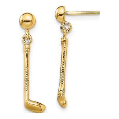 14K Yellow Gold Golf Club Dangle Earrings