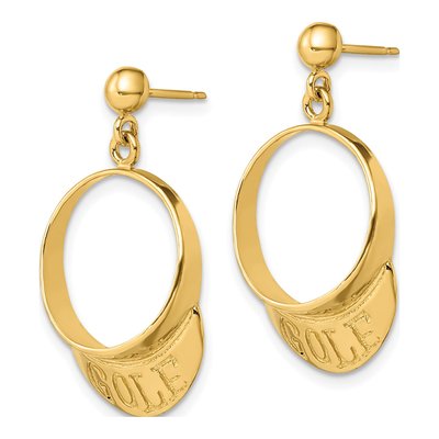 14K Yellow Gold 3-D Golf Visor Dangle Earrings – view 3