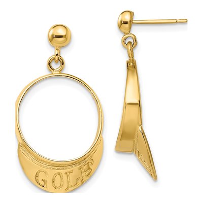 14K Yellow Gold 3-D Golf Visor Dangle Earrings