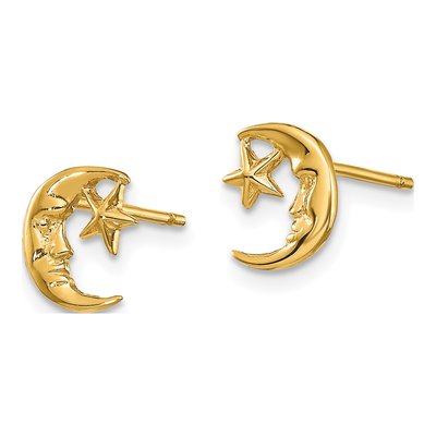 14K Yellow Gold Moon Star Stud Earrings – view 3