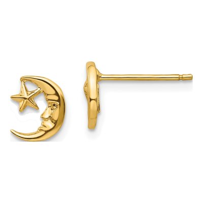 14K Yellow Gold Moon Star Stud Earrings