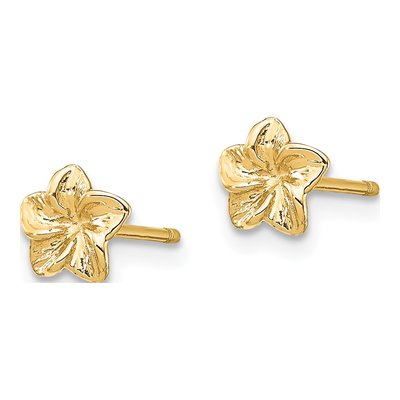 14K Yellow Gold Plumeria Flower Stud Earrings – view 3