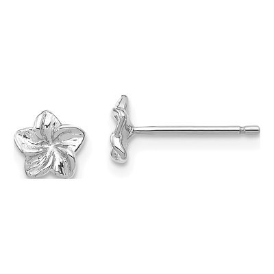 14K White Gold Plumeria Flower Stud Earrings