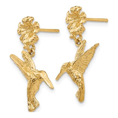 14K Yellow Gold Hummingbird Dangle Earrings – view 3
